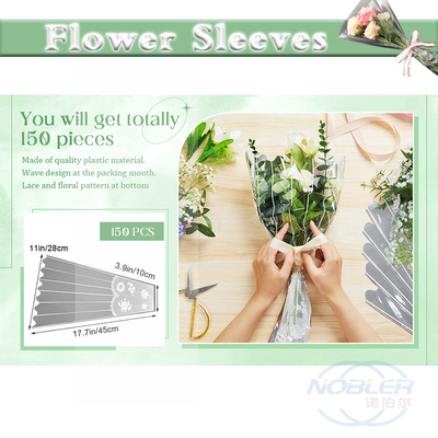 Wegwerfdie blumen-Blumenstrauß-Ärmel-Plastikverpackung sackt 150Pcs mit Streifen und Spitze-Dekor ein