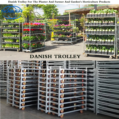 Dänischer Blumenwagen aus verzinktem CC-Container, Blumenwagen aus Sperrholz
