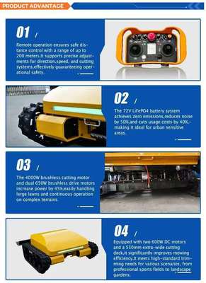 Fernbedienbarer intelligenter Rasenmäher, mit Lithium-Eisenphosphat- (LiFePO4) -Batterie, Allradantrieb, energiesparend und umweltfreundlich, und 3 Stunden Dauerbetrieb.